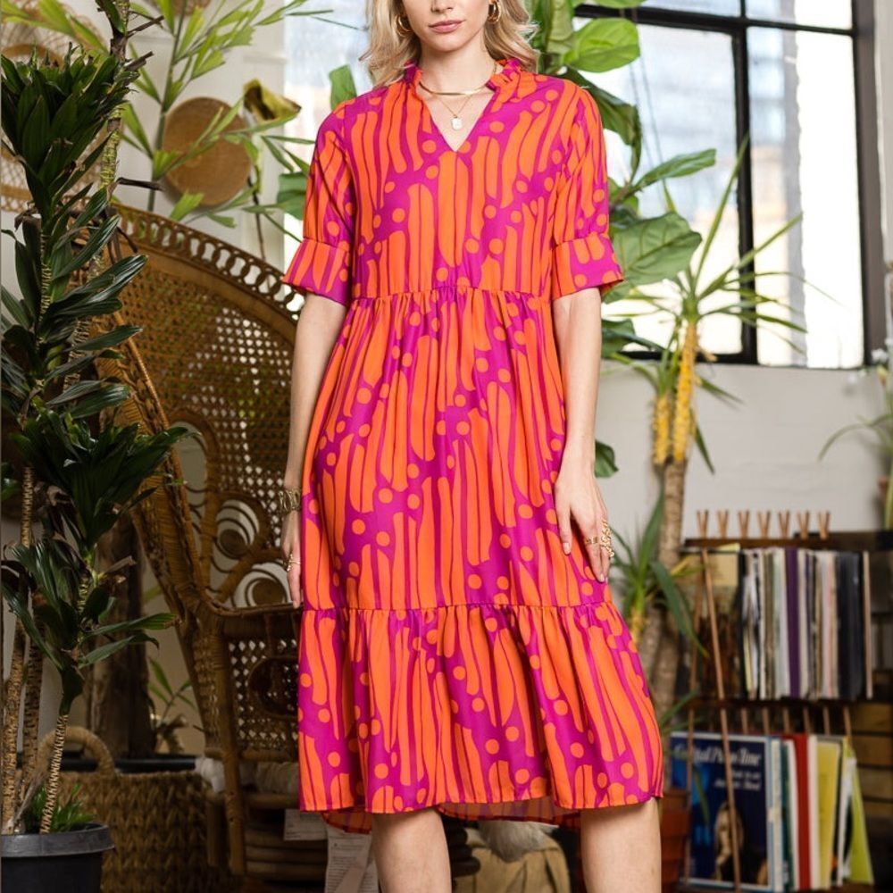 Collection by Cezele Orange & Purple Marmalade Dye Print Casual Long Midi Dress - Picture 2 of 12